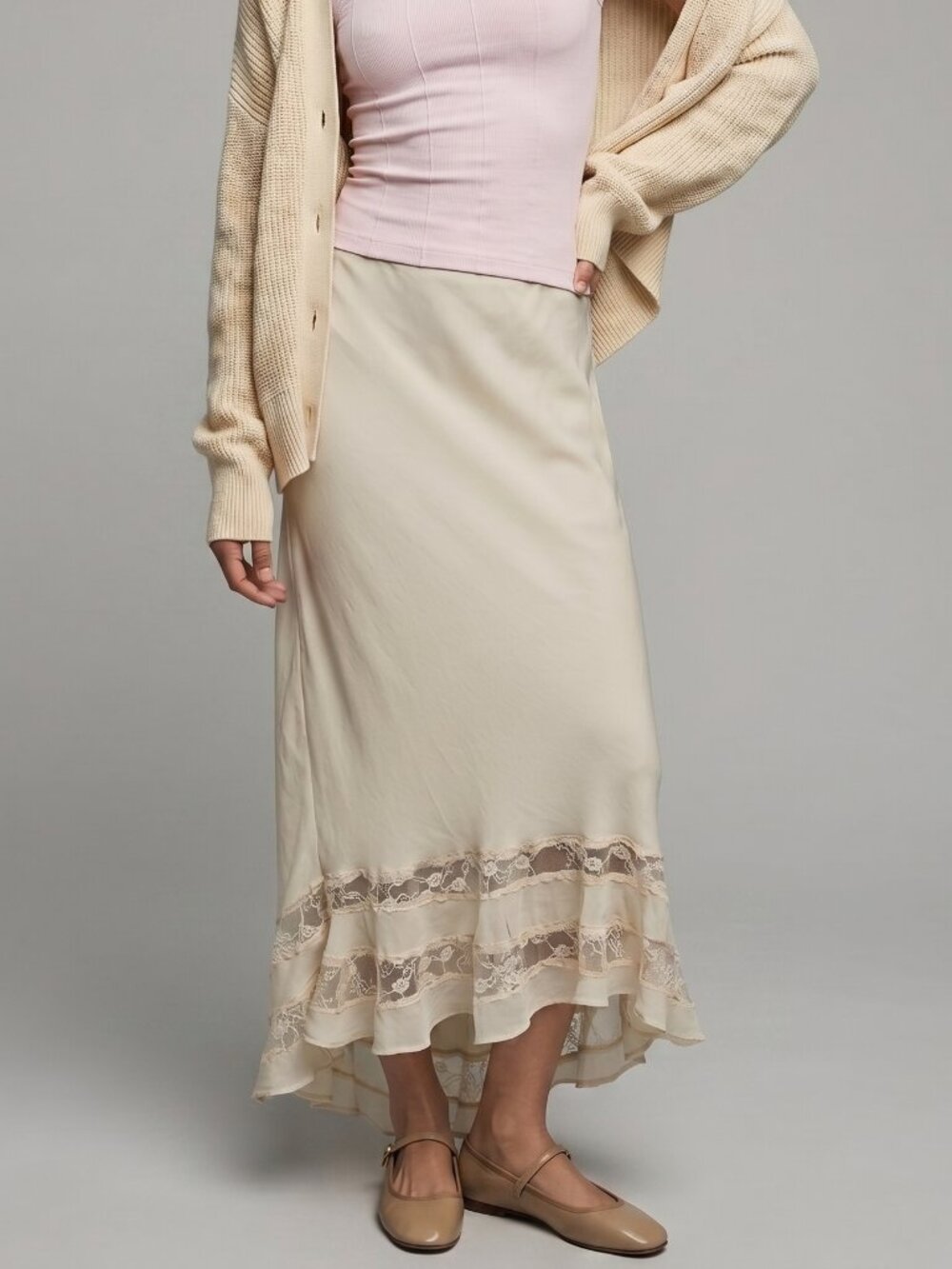 Free People Long Lost Lover Half Slip Skirt Lace Trim Boho Midi Maxi Cream - Picture 5 of 6